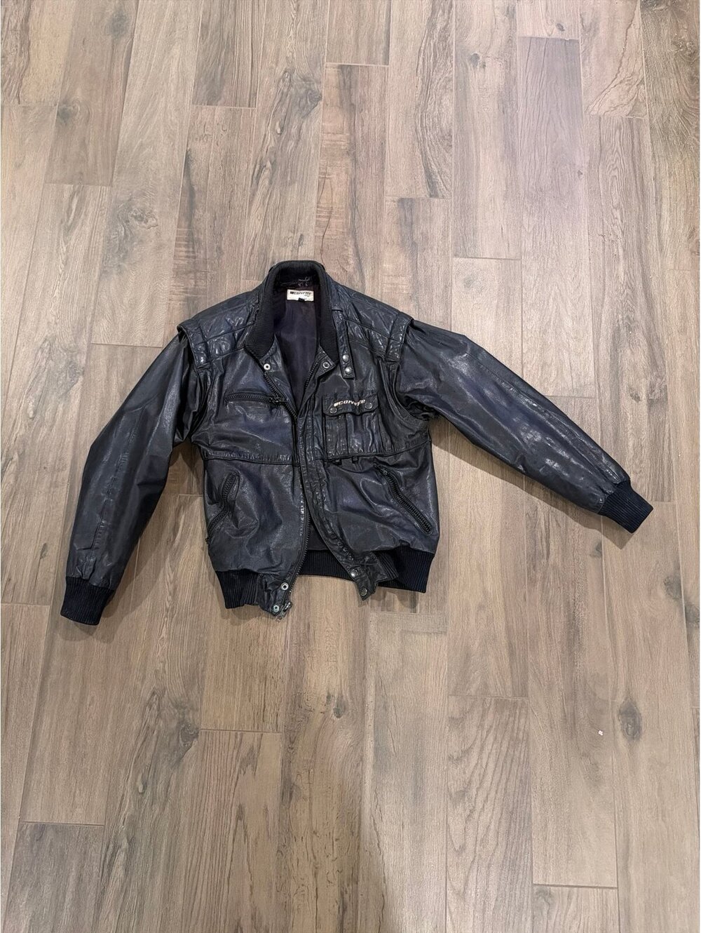 Corvette Vintage leather bomber jacket black fits M marked large mid America